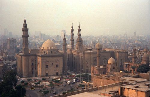 View of the Sultan Hassan Mosque (left) and the Rifa'i Mosque (right) from the Cairo Citadel.